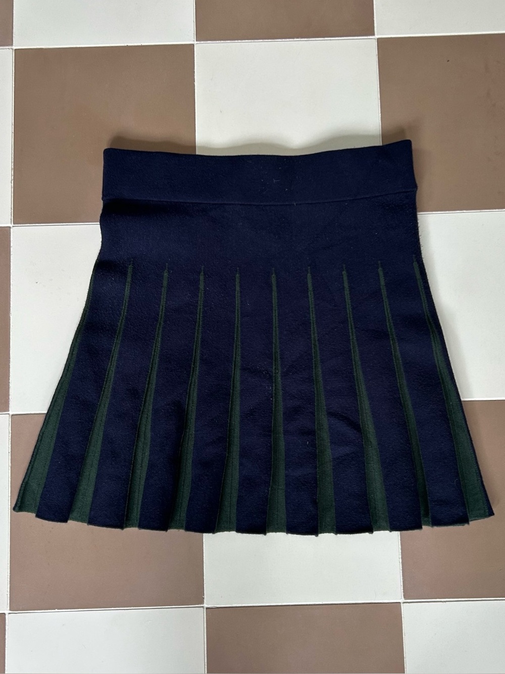 Wilson Pleated Knit Mini Skirt XS Navy Green Preppy Tennis Style